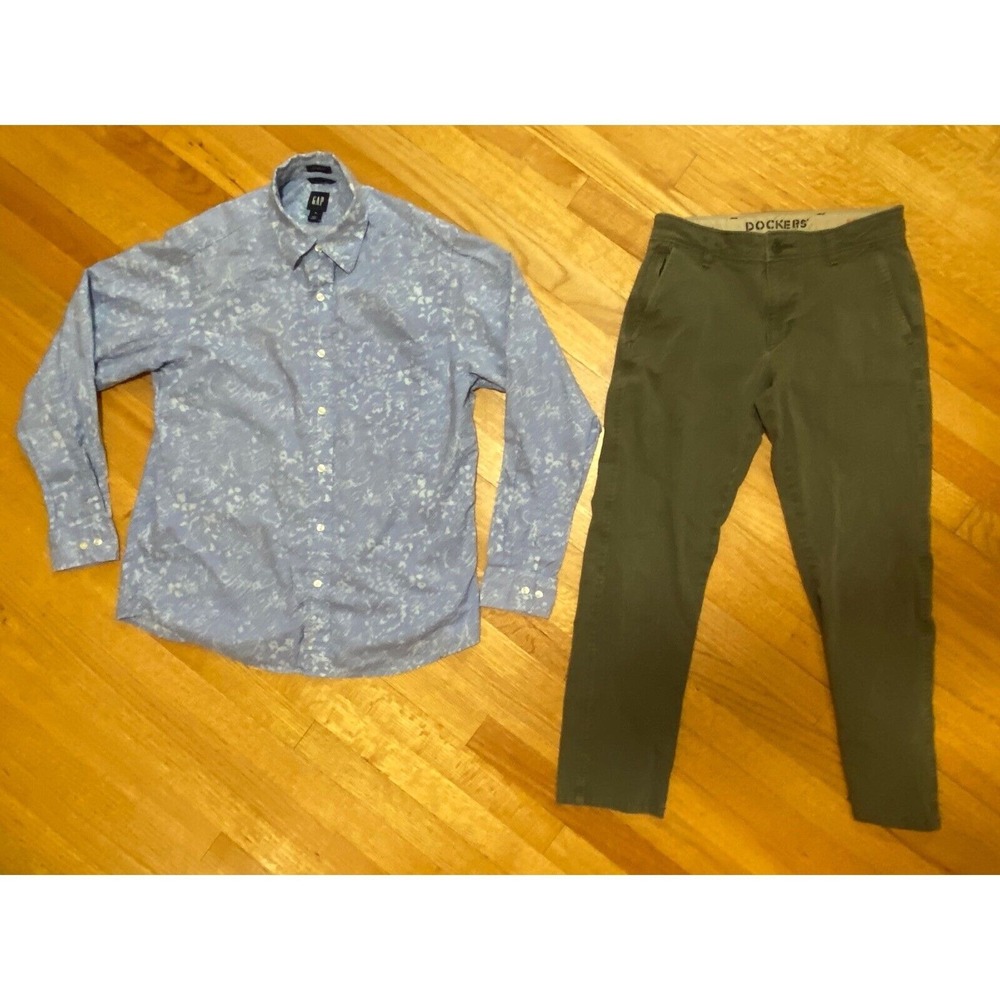 Gap Floral Print Button Down Shirt Med Classic Fit Mens Dockers pants 28/30
